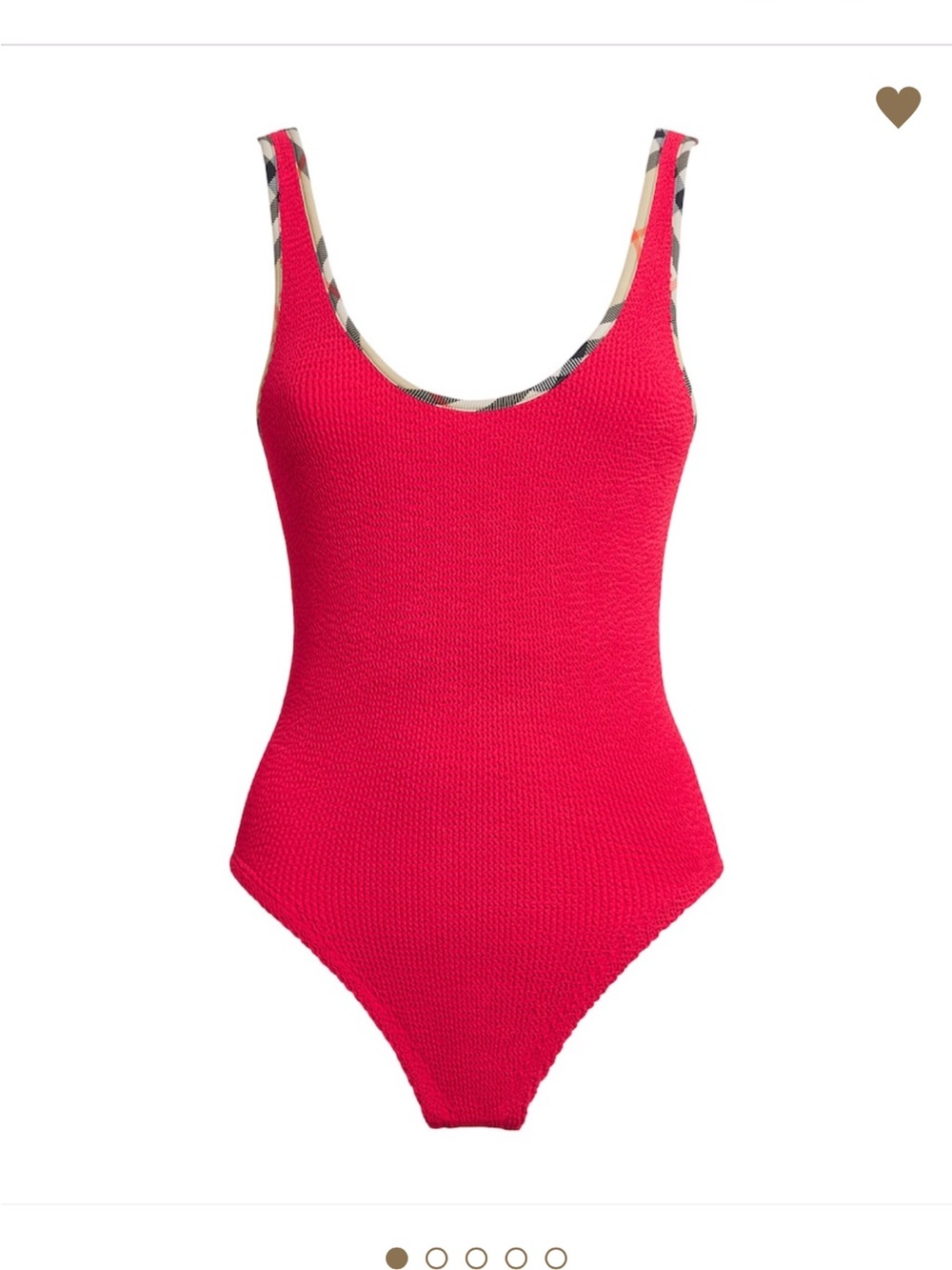 NWT Burberry x Hunza G Red Faye Original Crinkle One Piece Swim Suit Nova Check
